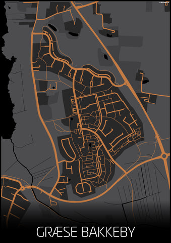 Græse Bakkeby sort orange kortplakat til din boligindretning