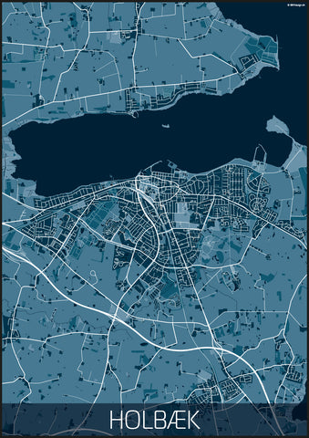 Holbæk mørkeblå hvid kortplakat til din boligindretning