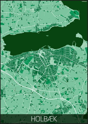 Holbæk mørkegrøn hvid kortplakat til din boligindretning
