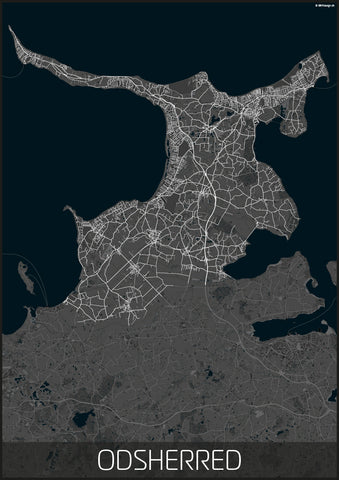 Odsherred kommune sort hvid kortplakat til din boligindretning
