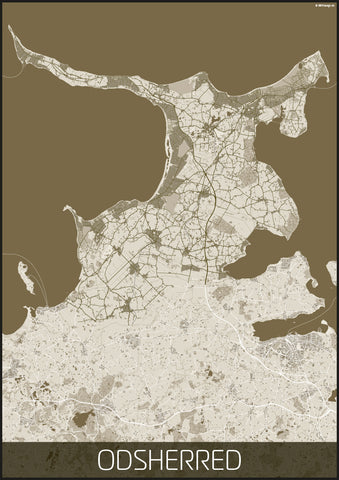 Odsherred kommune mokka hvid kortplakat til din boligindretning