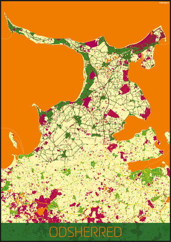 Odsherred kommune mix farver kortplakat til din boligindretning