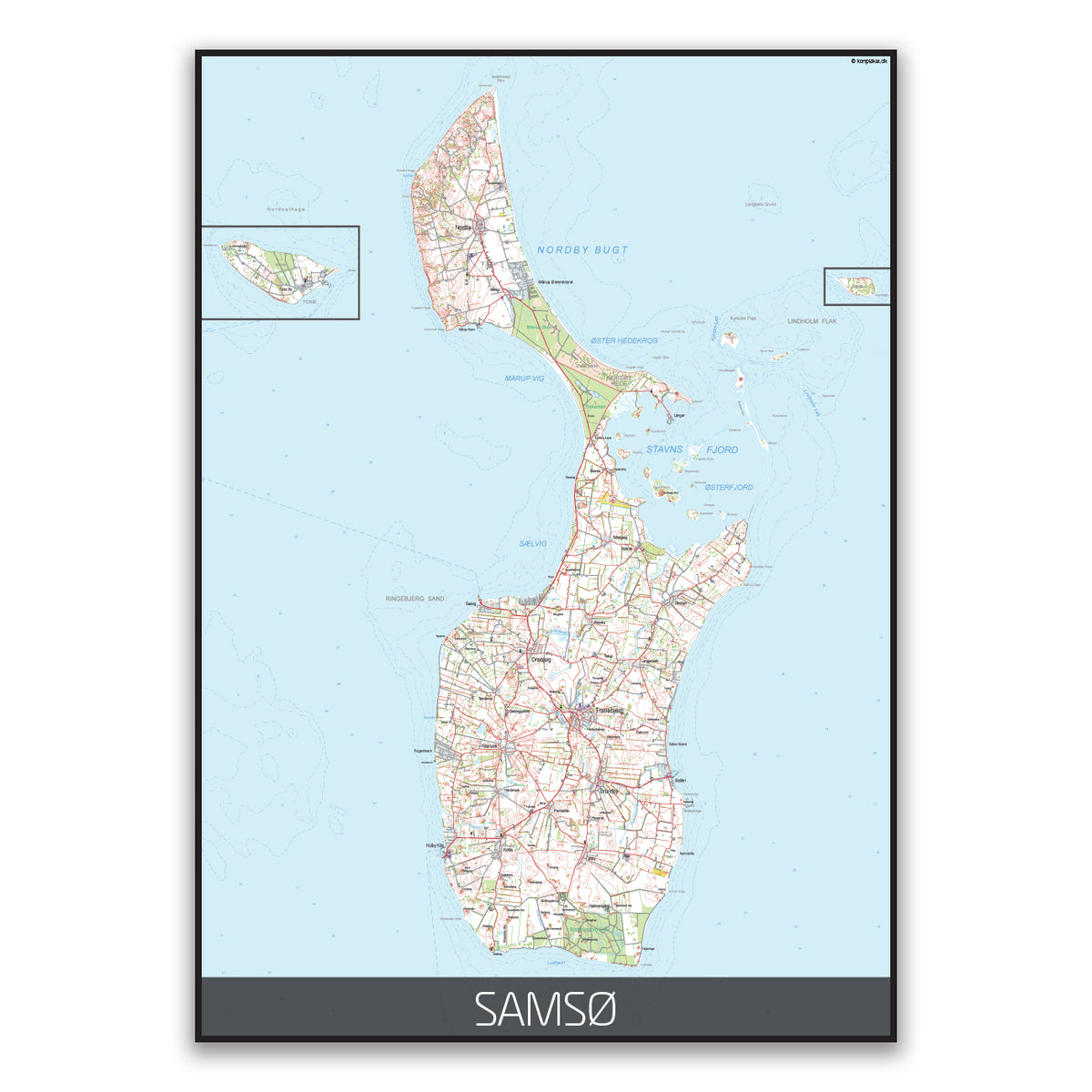 Implement implicitte Orient Kortplakat over Samsø som topografisk kort – kortplakat.dk