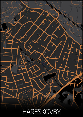 Hareskovby sort orange kortplakat til din boligindretning