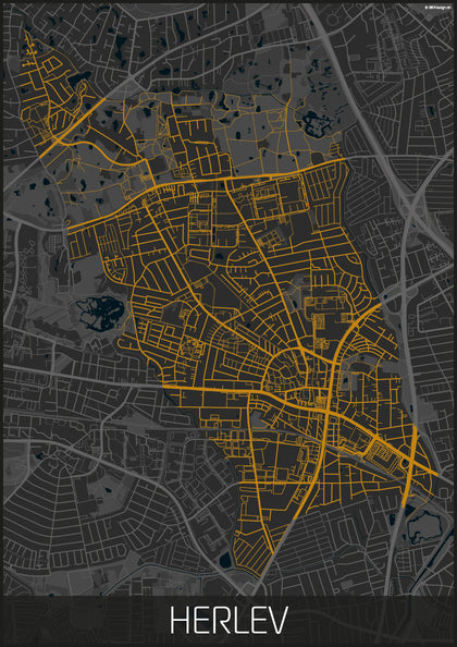 Herlev kommune sort orange kortplakat til din boligindretning