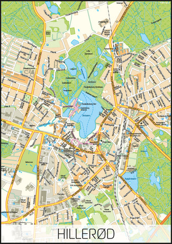 Kortplakat over Hillerød med vejnavne – kortplakat.dk