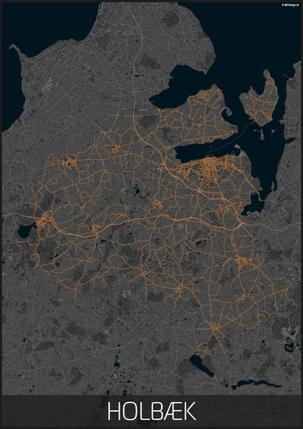 Holbæk kommune sort orange kortplakat til din boligindretning