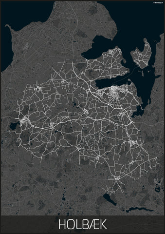 Holbæk kommune sort hvid kortplakat til din boligindretning