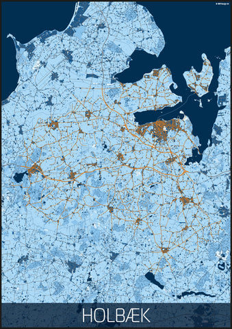 Holbæk kommune mørkeblå orange hvid kortplakat til din boligindretning