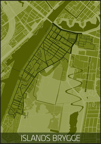 Islands Brygge grøn sort kortplakat til din boligindretning