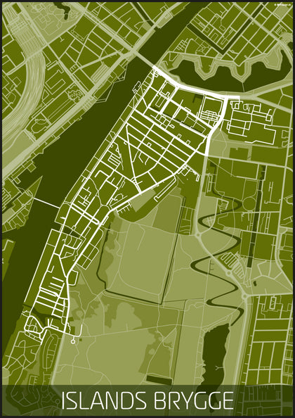 Islands Brygge grøn hvid kortplakat til din boligindretning