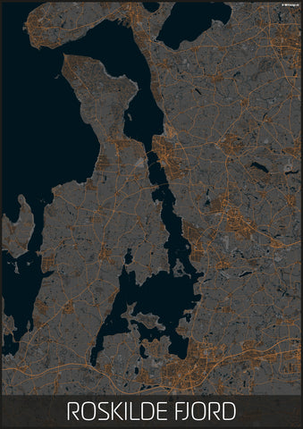 Roskilde Fjord sort orange kortplakat til din boligindretning