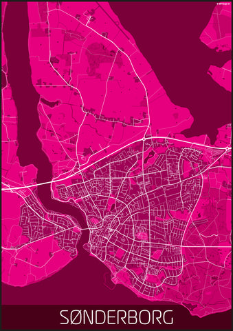 Sønderborg pink hvid kortplakat til din boligindretning
