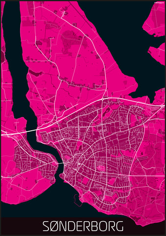 Sønderborg pink sort hvid kortplakat til din boligindretning