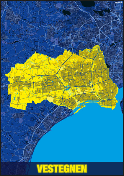 Vestegnen blå gul kortplakat til din boligindretning
